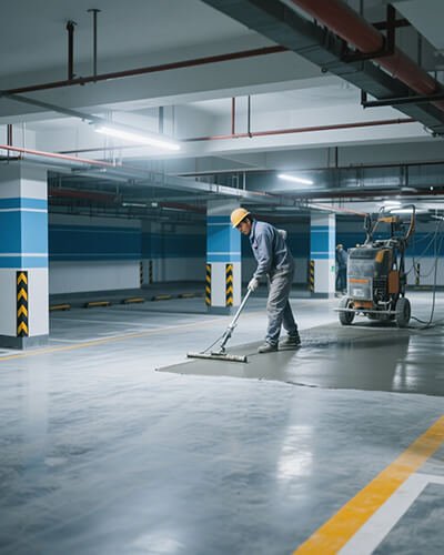 SL9 self-levelling compound used in underground parking lot durable public building flooring project