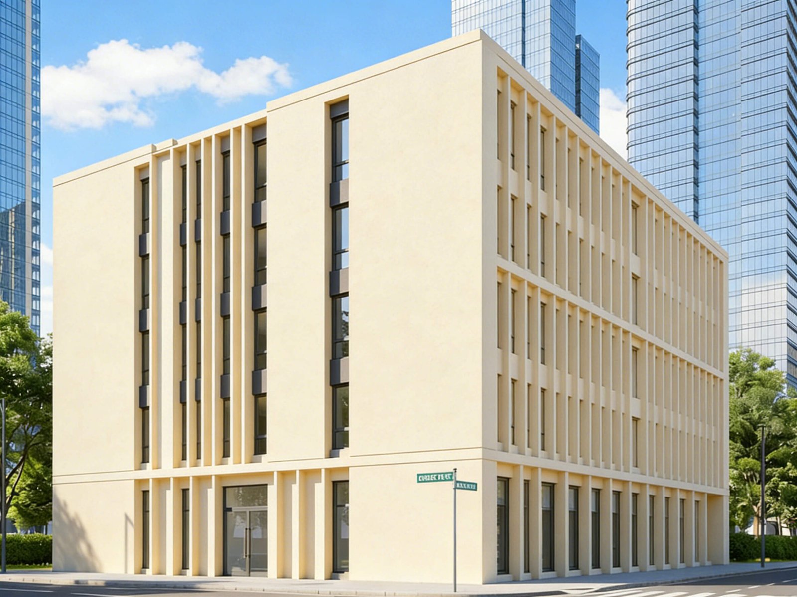 Commercial building exterior painted with GoMix G3 flat latex paint