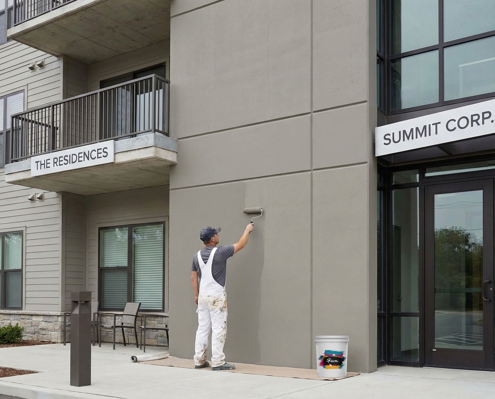 GoMix exterior paint application worker applying paint